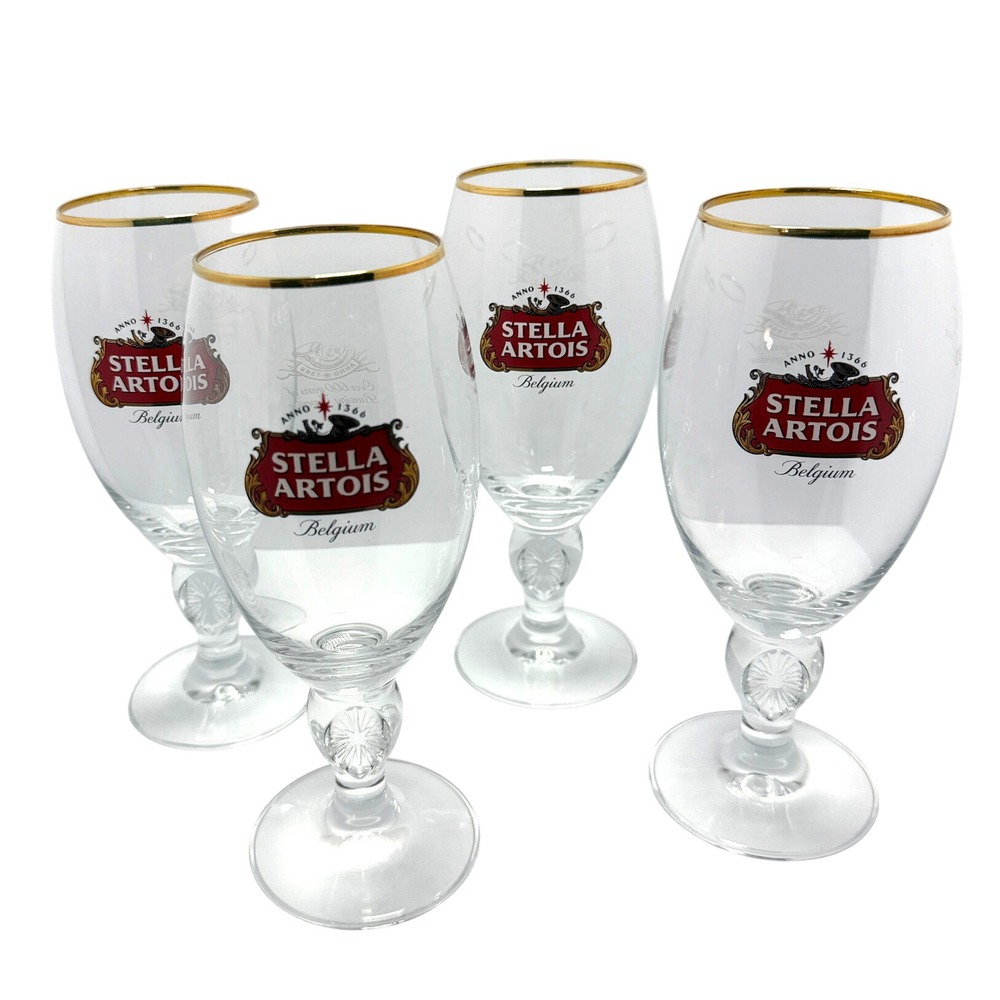 Stella Artois Ritzenhoff 40cl Chalice Glasses Set of 4 Gold Rim Never Used